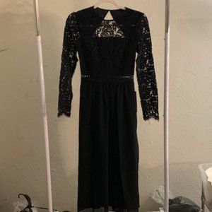 Truth & Fable Black Sheer Lace Long Sleeve Triangle Back Cut Out Dress XXS NWT